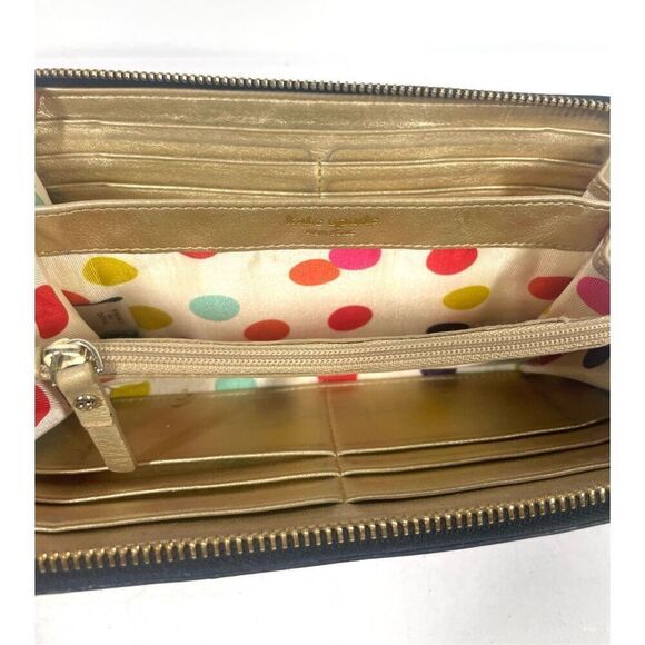 Kate Spade Patent Black Dotted Continental Wallet Zip Around Polka Dot Lining - Picture 6 of 7